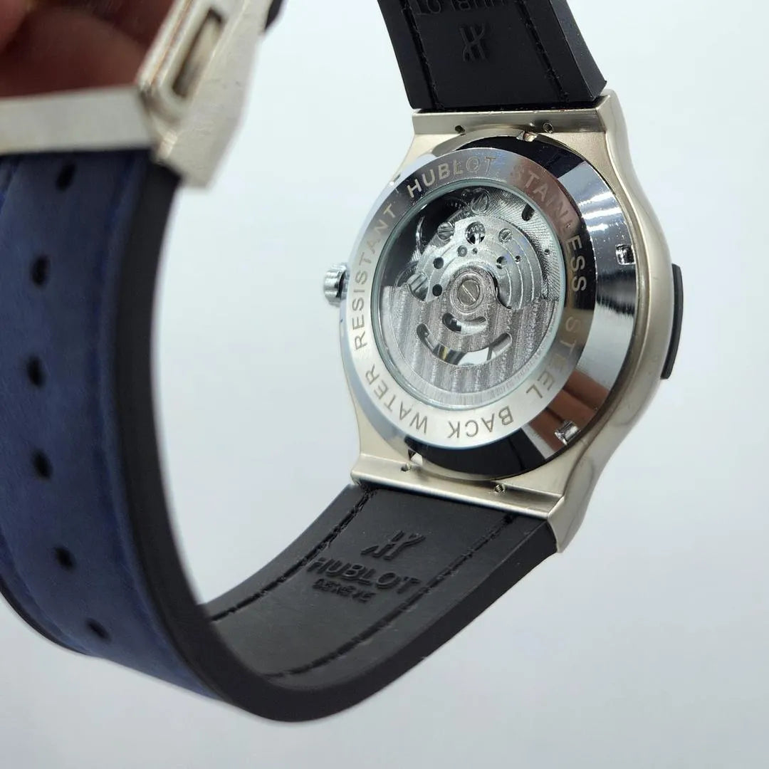 Hublot Style Blue Skeleton Dial Quartz Watch