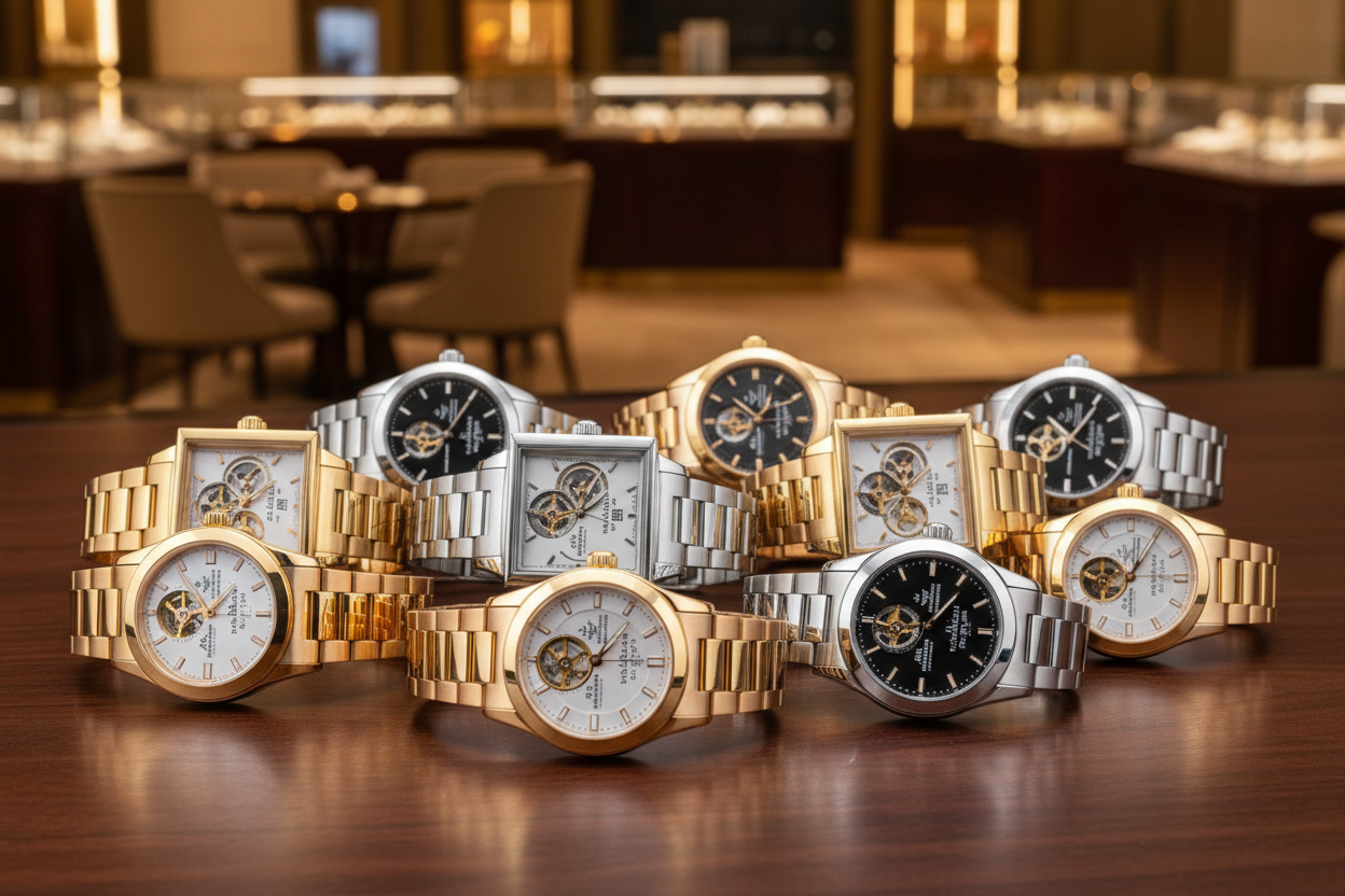 A branded watches lying on the luxury store desk