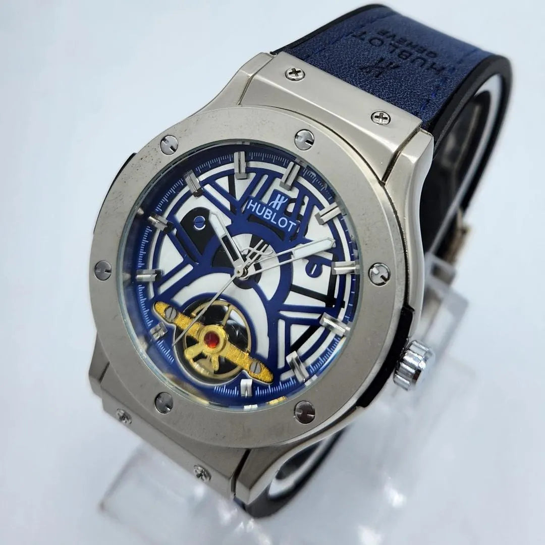 Hublot Style Blue Skeleton Dial Quartz Watch