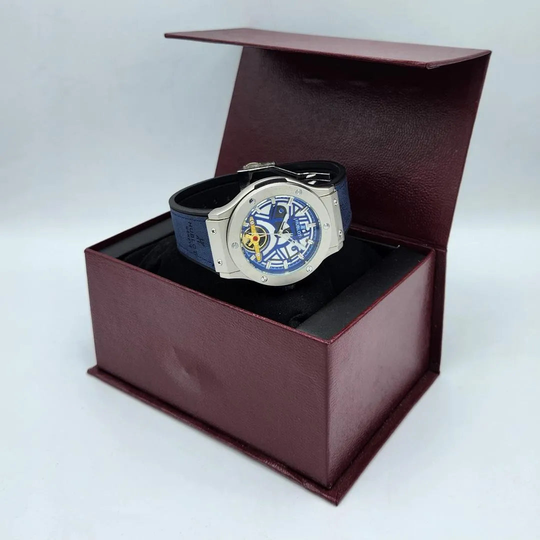 Hublot Style Blue Skeleton Dial Quartz Watch